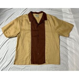 Mojito Collection Mens 3XL Linen Short Sleeve Camp Shirt Tan Brown Whipstitch